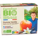 Compote Pommes Vanille Sans Sucres Ajoutés Bio Engagé auprès des producteurs partenaires CARREFOUR BIO