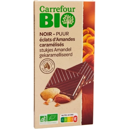 Tablette de Chocolat Noir Eclats d'Amandes Caramélisées Bio CARREFOUR BIO