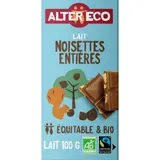 Tablette de Chocolat Lait Noisettes Entières Bio ALTER ECO