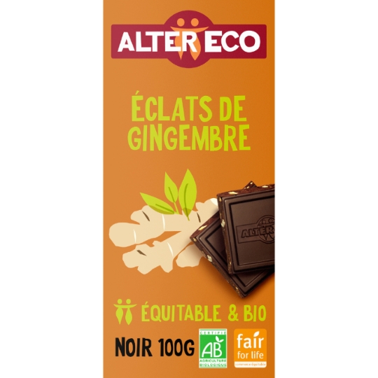 Tablette de Chocolat Noir Eclats de Gingembre Bio ALTER ECO