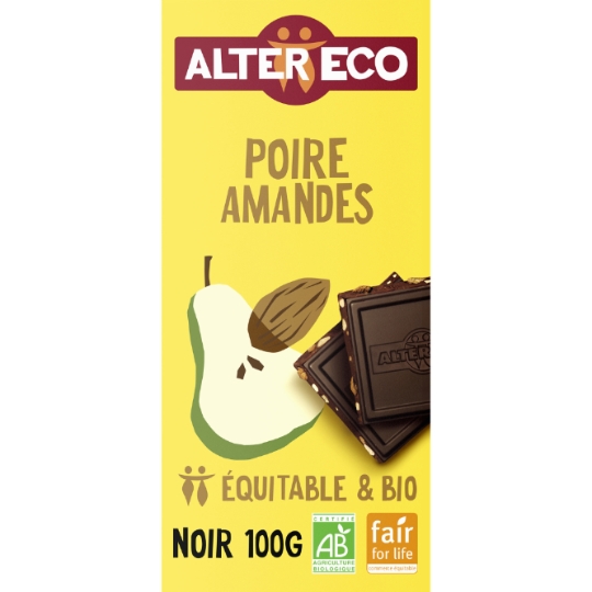Tablette de Chocolat Noir Poire Amandes Bio ALTER ECO
