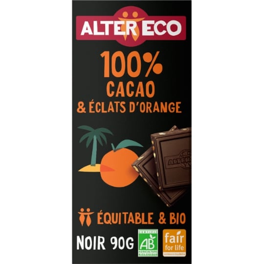 Tablette de Chocolat Noir 100% Eclats d'Oranges Bio ALTER ECO