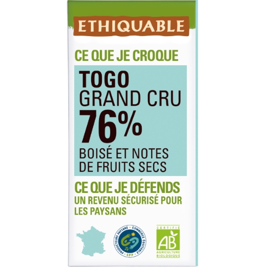 Tablette de Chocolat Noir 76% Bio ETHIQUABLE