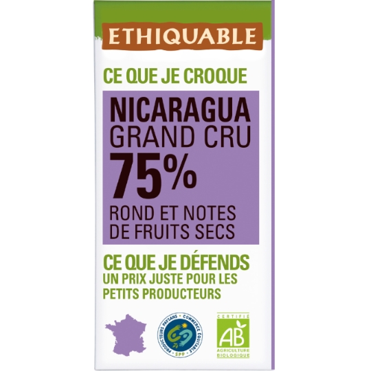 Tablette de Chocolat Noir 75% Bio ETHIQUABLE