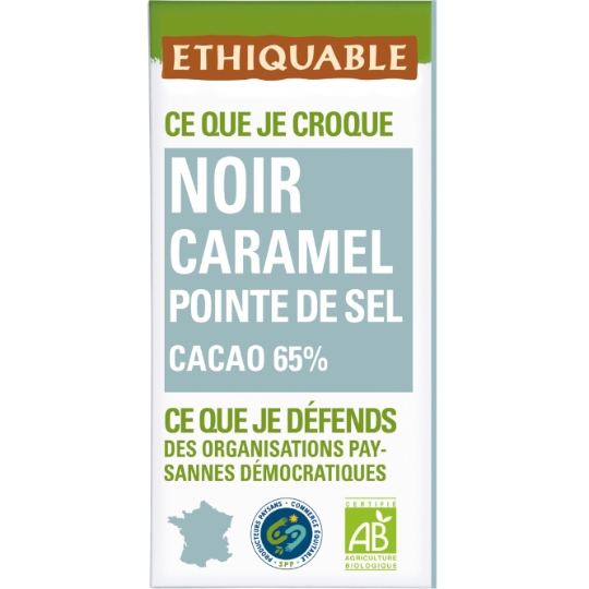Tablette de Chocolat Noir Caramel Pointe de Sel Bio ETHIQUABLE