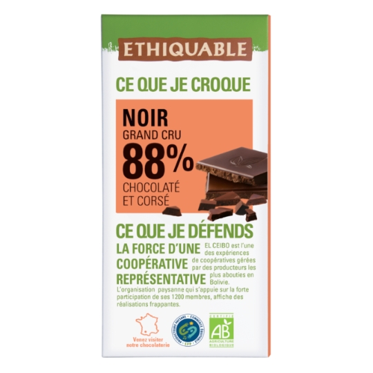 Tablette de Chocolat Noir 88% Bio ETHIQUABLE
