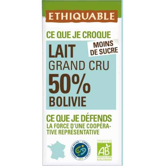 Tablette de Chocolat Lait Bio ETHIQUABLE