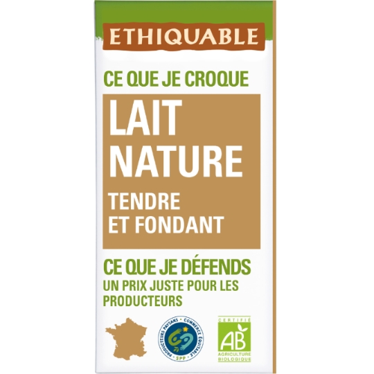 Tablette de Chocolat Lait Bio ETHIQUABLE