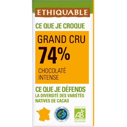 Tablette de Chocolat Noir 74% Bio ETHIQUABLE