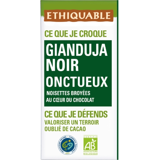 Tablette de Chocolat Noir Gianduja Onctueux Nicaragua Bio ETHIQUABLE