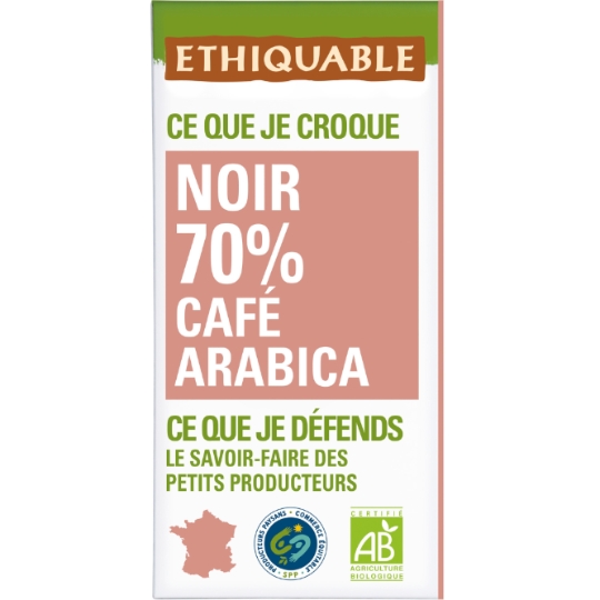 Tablette de Chocolat Noir 70% Café Bio ETHIQUABLE