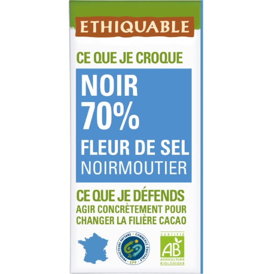 Tablette de Chocolat Noir 70% Fleur de Sel de Noirmoutiers Bio ETHIQUABLE