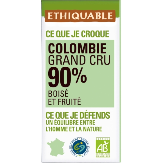 Tablette de Chocolat Noir 90% Bio ETHIQUABLE