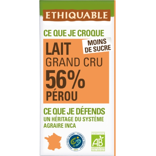 Tablette de Chocolat Lait Bio ETHIQUABLE