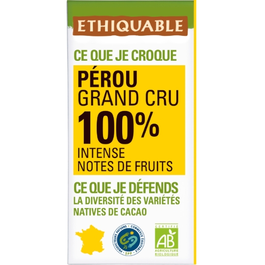 Tablette de Chocolat Noir 100% Bio ETHIQUABLE