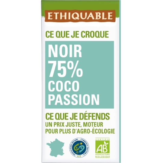 Tablette de Chocolat Noir 75% Coco Passion Bio ETHIQUABLE