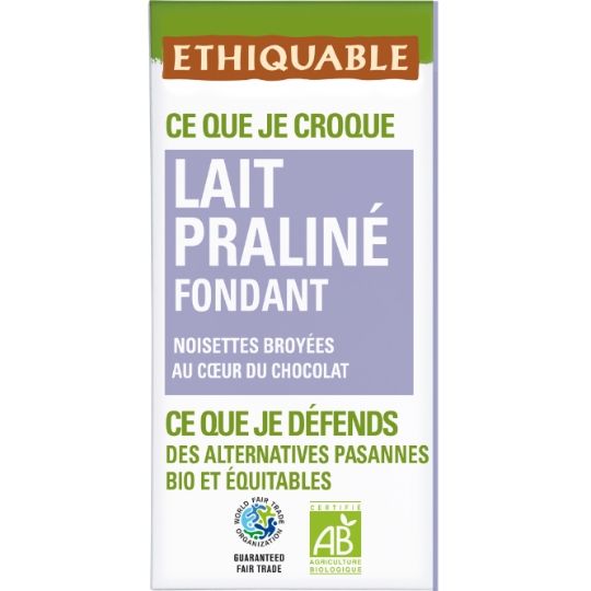 Tablette de Chocolat Lait Praliné Bio ETHIQUABLE