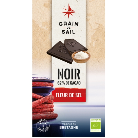 Tablette de Chocolat Noir 62% Fleur de Sel Bio GRAIN DE SAIL