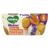 Plat bébé du soir dès 8 mois Carottes Patate douce Semoule Lait Blédiner BLEDINA