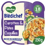 Plat bébé du soir dès 18 mois Farandole de Carottes et Pâtes Coquilles Blédichef BLEDINA