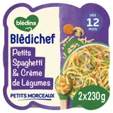 Plat bébé du soir dès 12 mois Spaghetti et Crème de légumes Blédichef BLEDINA