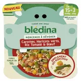 Plat bébé dès 15 mois Morceaux de Carottes Haricots verts Riz Tomaté et Bœuf Morceaux à dévorer BLEDINA