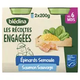 Plat bébé dès 6 mois Épinards Semoule Saumon Les Récoltes engagées Blédina BLEDINA