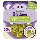 Plat bébé du soir dès 15 mois Brocolis Petits pois et Riz au curry doux Morceaux à dévorer BLEDINA
