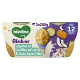 Plat bébé du soir dès 12 mois Légumes Lentilles Lait de coco façon Dahl Blédiner BLEDINA