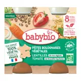 Plat bébé dès 8 mois Pâtes bolognaises végétales Lentilles Tomate Bio Babybio BABYBIO
