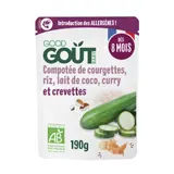 Plat bébé Dès 8 mois Compotée de Courgettes Riz Lait de Coco Curry et Crevettes Bio GOOD GOUT