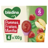 Compote bébé dès 8 mois Pommes Fraises Menthe BLEDINA
