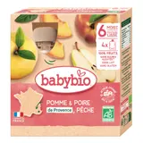Compote bébé dès 6 Mois Pomme Poire Pêche Sans Sucres Ajoutés Bio BABYBIO