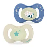 Sucettes Silicone 18+ Mois Anatomique Extra-Fine Éco-Conçues Nuit Bleu Crème Raton Nature Nuit LUC ET LEA