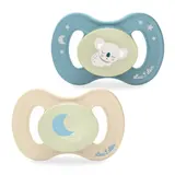 Sucettes Silicone Anatomique Extra-Fine Nuit Eco-conçue Koala Bleu Beige 6-18 Mois LUC ET LEA