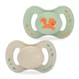 Sucettes Silicone Anatomiques Extra-fine Éco-conçue 6-18 Mois Vert Beige Écureuil LUC ET LEA