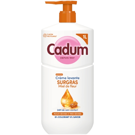 Crème Lavante Surgras pour Peau Sèches à Très Sèches au Miel de Fleur CADUM