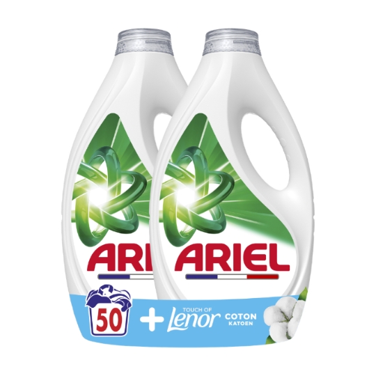 Lessive Liquide +Touch of Lenor Coton 50 Lavages ARIEL