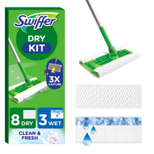 Kit de nettoyage pour sols Kit Complet Balai Lingettes Sèches et Humides SWIFFER