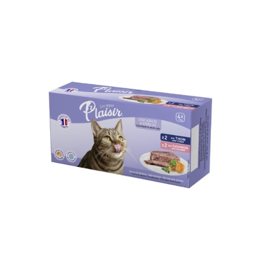 Pâtée Pour Chat Adulte Stérilisé Sans céréales En terrine Thon Saumon LES REPAS PLAISIR