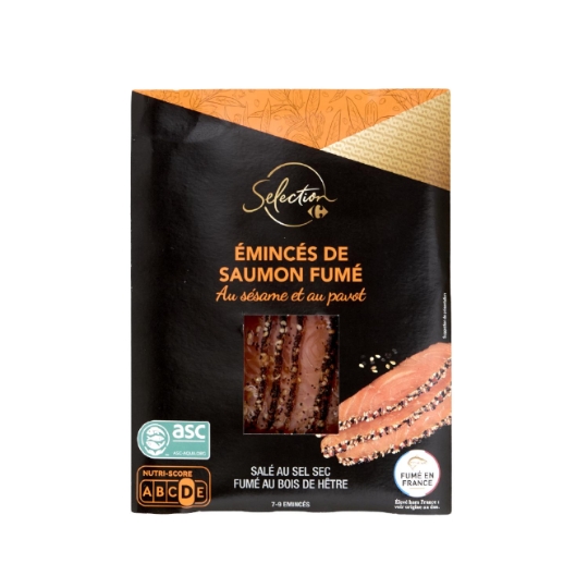 Émincés de saumon fumé au sésame et au pavot,fumé au bois de hêtre et aquaculture responsable CARREFOUR CARREFOUR