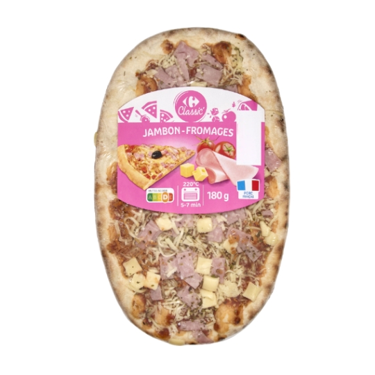 Pizza garnie de jambon cuit,de gouda et d'emmental CARREFOUR CLASSIC'