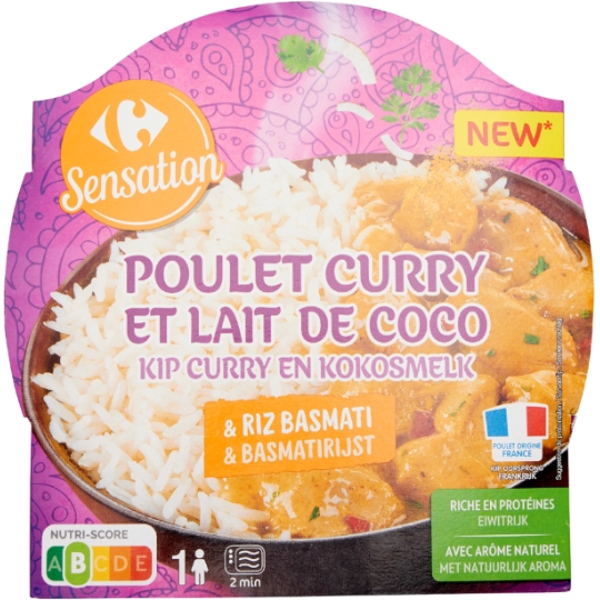 Poulet curry et lait de coco & riz basmati CARREFOUR SENSATION