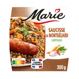 Plat cuisiné saucisse Montbéliard/lentilles MARIE
