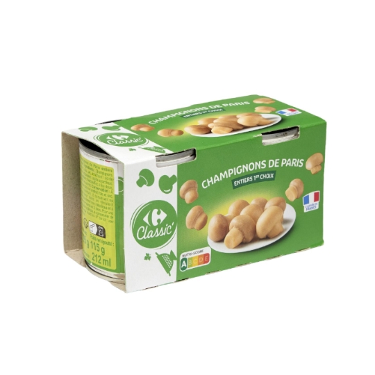 Champignons de Paris entiers 1er choix et cultivés en France CARREFOUR CLASSIC'