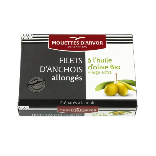 Filets d'Anchois Allongés à l'Huile d'Olive Extra Bio MOUETTES D'ARVOR