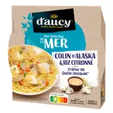Plat Cuisiné colin d'alaska a la crème de st jacques & son riz citronne D'AUCY