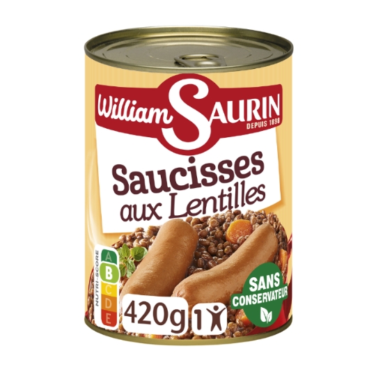Plat Individuel Saucisses aux Lentilles WILLIAM SAURIN