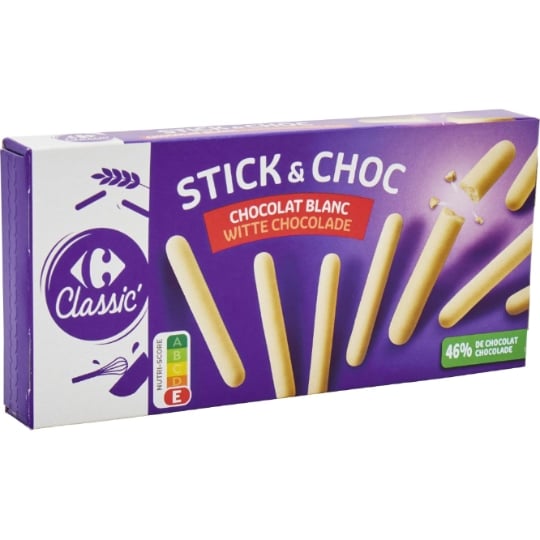 Biscuits Chocolat Blanc Stick & Choc CARREFOUR CLASSIC'