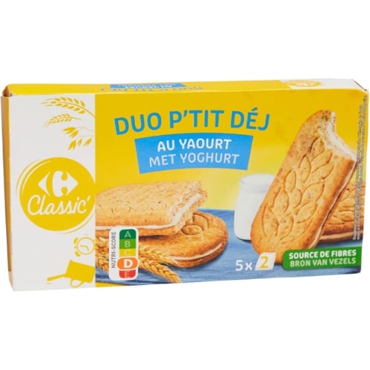 Biscuits Petit Déjeuner Duo au yaourt CARREFOUR CLASSIC'